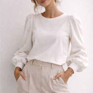 Banana Republic White Balloon Sleeve Top Puff Sleeve Blouse Size S Minimalist